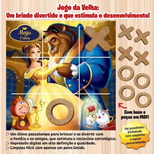 Jogo da Velha em mdf Personalizado a Bela e a Fera