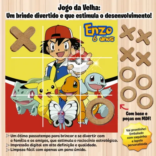Jogo da Velha em mdf Personalizado Pokemon