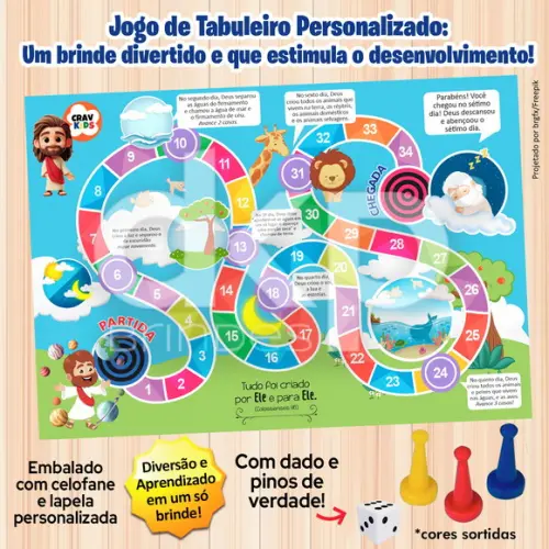 Jogo de Tabuleiro Personalizado a Criação com Dado e Pinos