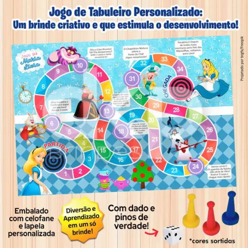Jogo de Tabuleiro Personalizado Alice com Dado e Pinos