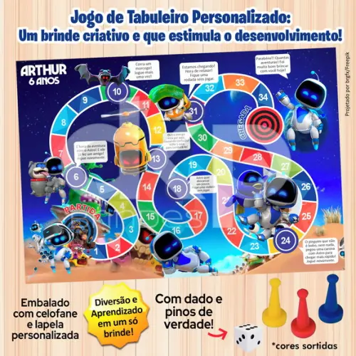 Jogo de Tabuleiro Personalizado Astro Bot com Dado e Pinos