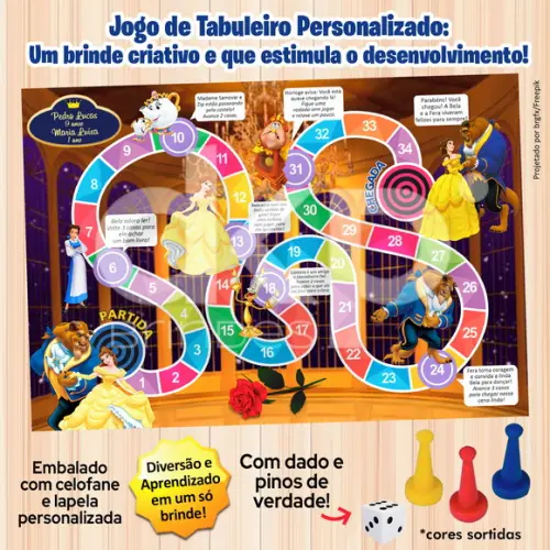 Jogo de Tabuleiro Personalizado Bela e a Fera