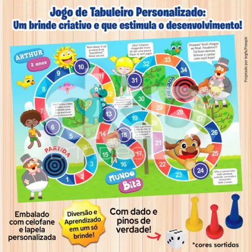 Jogo de Tabuleiro Personalizado Bita com Dado e Pinos