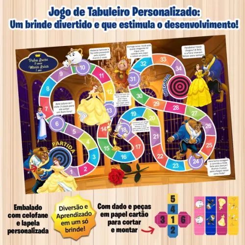 Jogo de Tabuleiro Personalizado Bela e a Fera