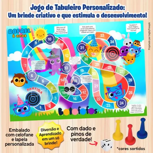 Jogo de Tabuleiro Personalizado Bolofofos com Dado e Pinos