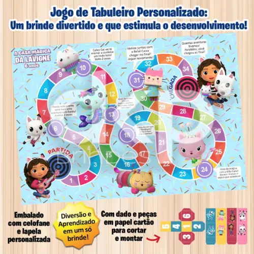 Jogo de Tabuleiro Personalizado Casa Mágica da Gabby