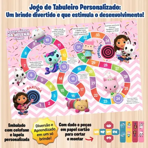 Jogo de Tabuleiro Personalizado Casa Mágica da Gabby