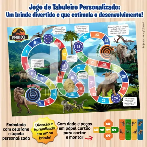 Jogo de Tabuleiro Personalizado Dinossauros Jurassic Park