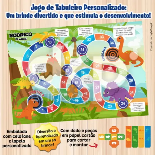 Jogo de Tabuleiro Personalizado Dinossauros