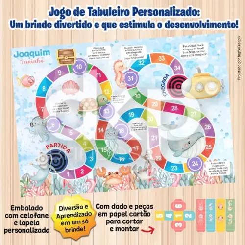 Jogo de Tabuleiro Personalizado Fundo do Mar