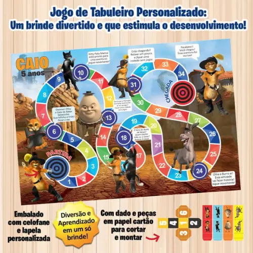 Jogo de Tabuleiro Personalizado Gato de Botas