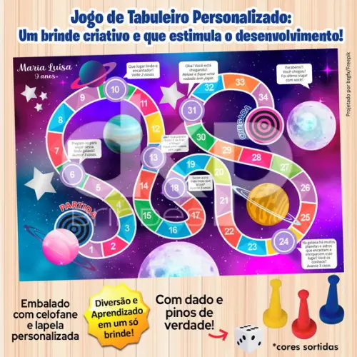 Jogo de Tabuleiro Personalizado Galáxia com Dado e Pinos