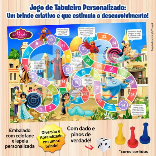 Jogo de Tabuleiro Personalizado Jasmine e Aladdin