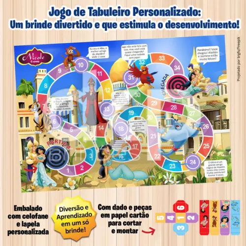 Jogo de Tabuleiro Personalizado Jasmine e Aladdin