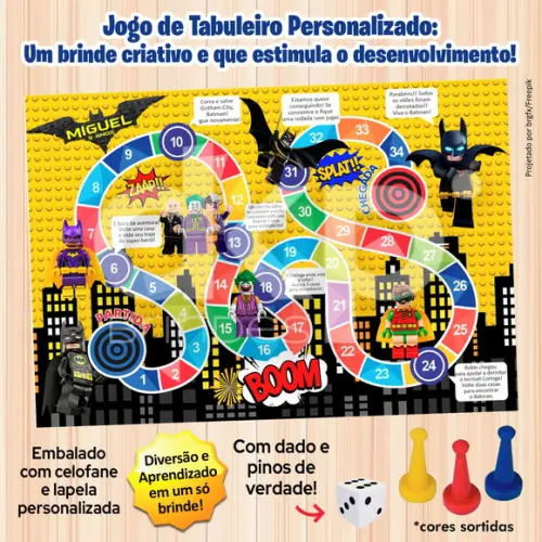 Jogo de Tabuleiro Personalizado Lego Batman com Dado e Pinos