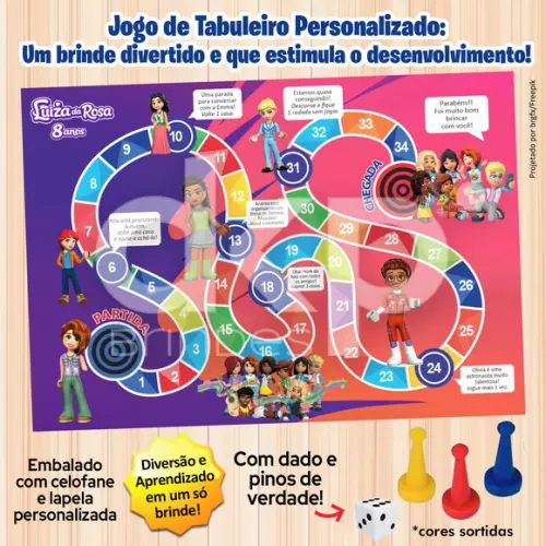 Jogo de Tabuleiro Personalizado Lego Friends com Dado e Pino