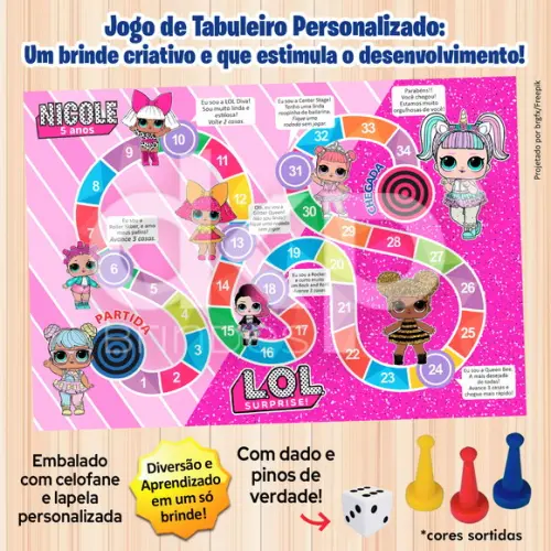 Jogo de Tabuleiro Personalizado Lol com Dado e Pinos