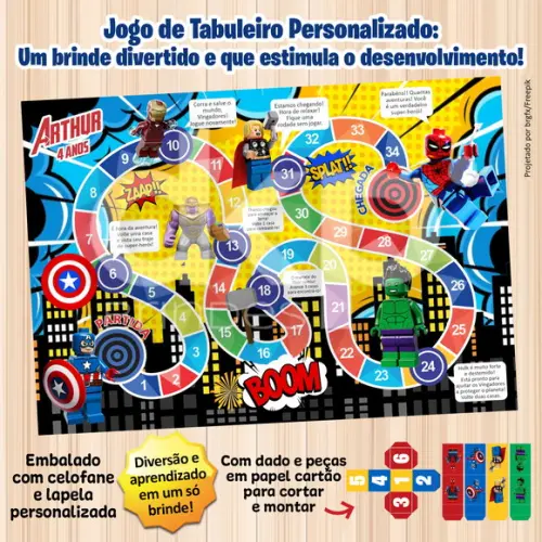 Jogo de Tabuleiro Personalizado Lego Vingadores Avengers