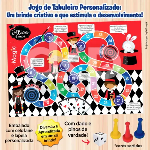 Jogo de Tabuleiro Personalizado Mágico com Dado e Pinos