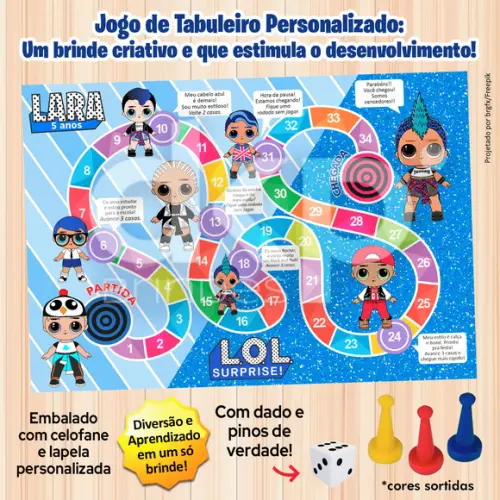 Jogo de Tabuleiro Personalizado Lol Meninos com Dado e Pinos