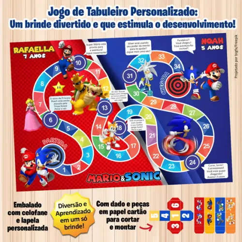 Jogo de Tabuleiro Personalizado Mário Vs Sonic