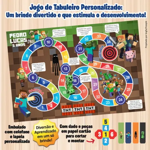 Jogo de Tabuleiro Personalizado Minecraft Prazo Reduzido