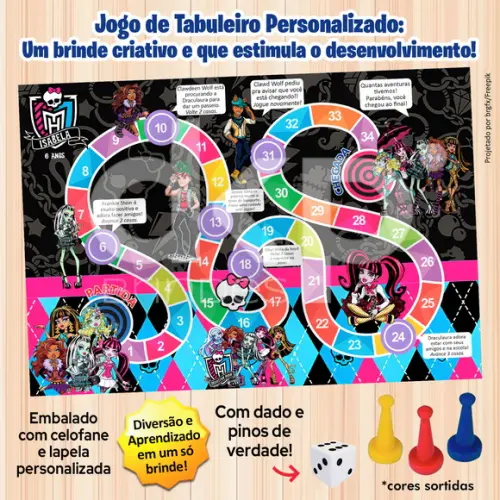Jogo de Tabuleiro Personalizado Monster High com Dado Pinos