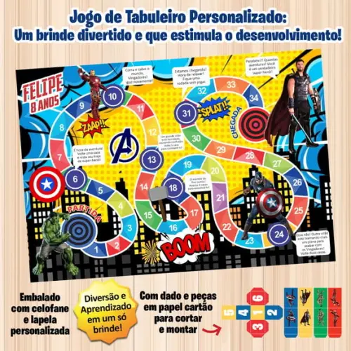 Jogo de Tabuleiro Personalizado os Vingadores