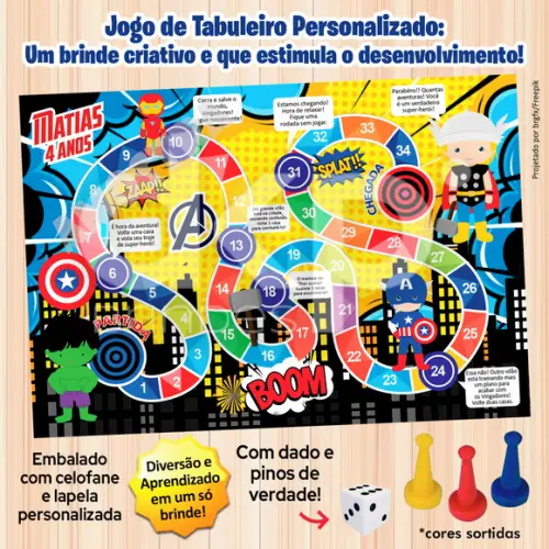 Jogo de Tabuleiro Personalizado os Vingadores Cute