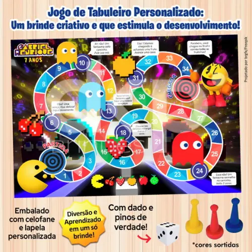 Jogo de Tabuleiro Personalizado Pacman com Dado e Pinos