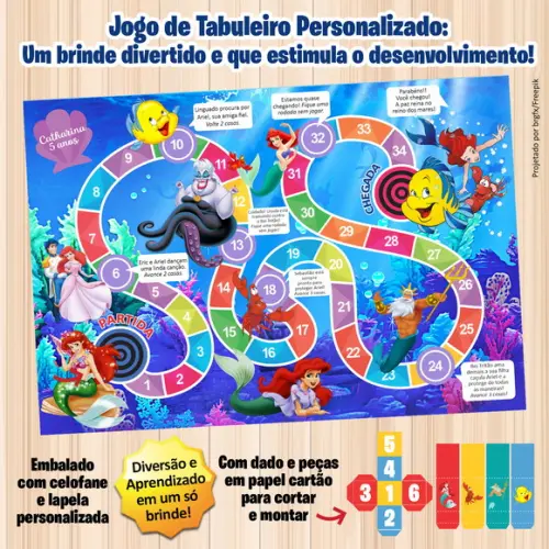 Jogo de Tabuleiro Personalizado Pequena Sereia