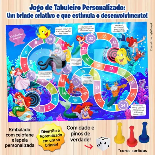 Jogo de Tabuleiro Personalizado Pequena Sereia