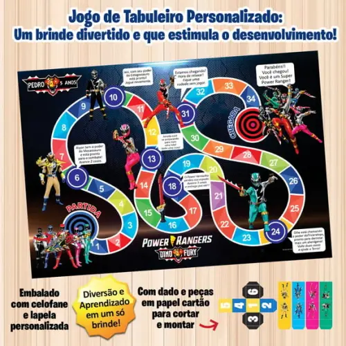 Jogo de Tabuleiro Personalizado Power Rangers