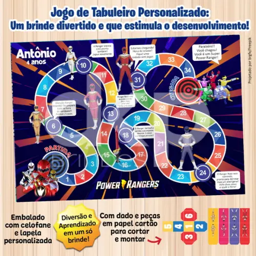 Jogo de Tabuleiro Personalizado Power Rangers