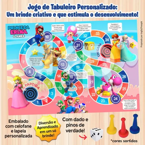 Jogo de Tabuleiro Personalizado Princesa Peach