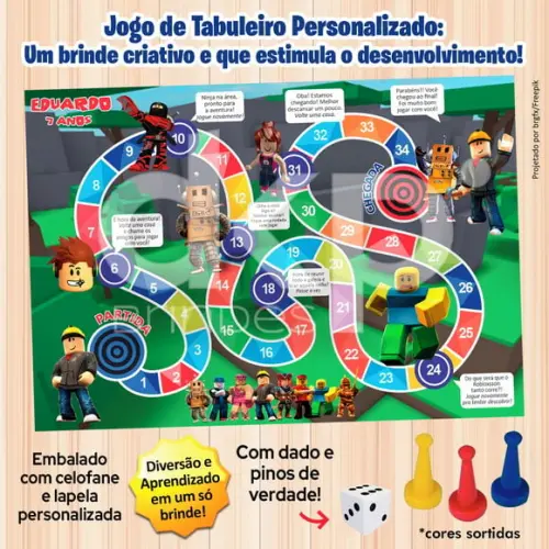 Jogo de Tabuleiro Personalizado Roblox com Dado e Pinos