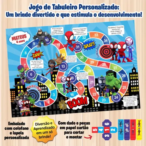 Jogo de Tabuleiro Personalizado Spidey e Seus Amigos 15x21