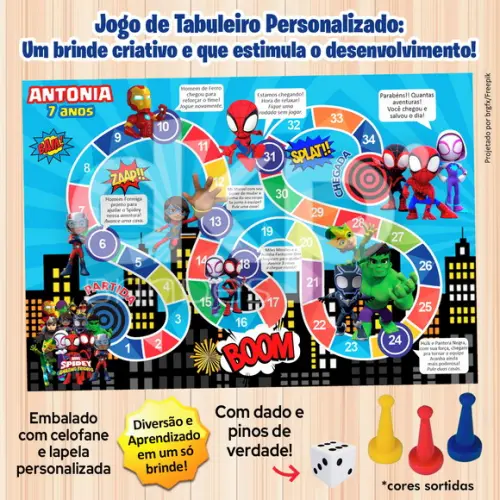 Jogo de Tabuleiro Personalizado Spidey com Dado e Pinos