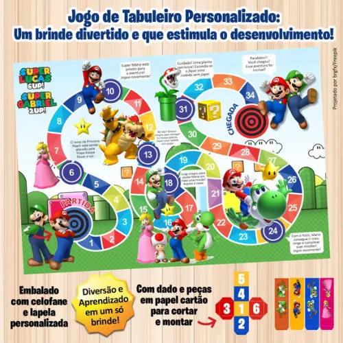 Jogo de Tabuleiro Personalizado Super Mário Prazo Reduzido