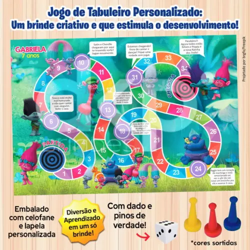 Jogo de Tabuleiro Personalizado Trolls com Dado e Pinos