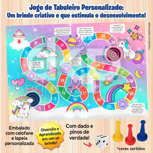 Jogo de Tabuleiro Personalizado Unicórnio com Dado e Pinos