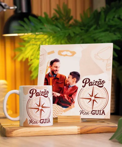 Kit Azulejo com Foto + Caneca Dia dos Pais