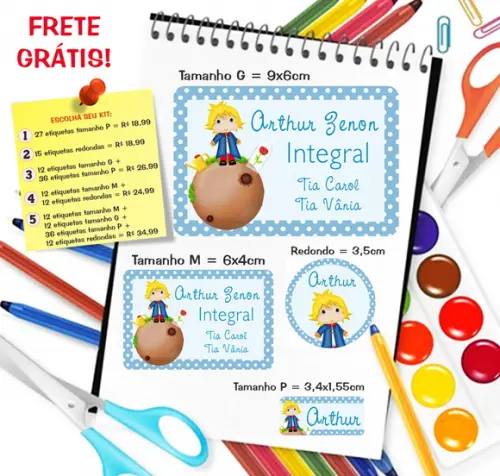 Kit com 79 Etiquetas Escolares Personaliza Pequeno Príncipe