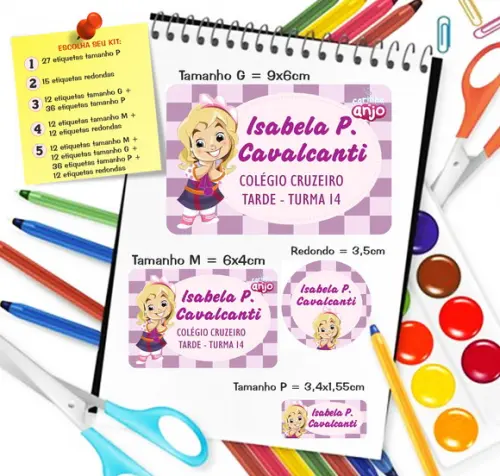 Kit com 79 Etiquetas Escolares Personalizada Carinha de Anjo