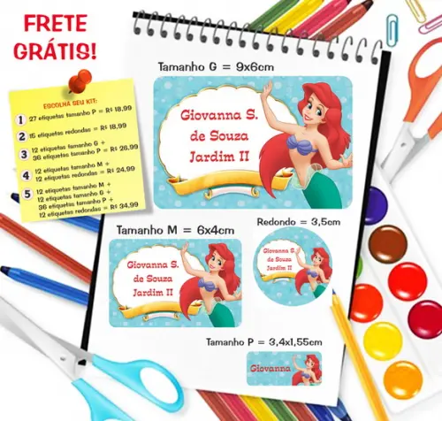 Kit com 79 Etiquetas Escolares Personalizadas Ariel