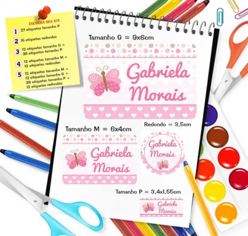 Kit com 79 Etiquetas Escolares Personalizadas Borboleta