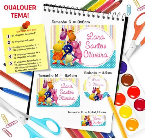 Kit com 79 Etiquetas Escolares Personalizadas Backyardigans