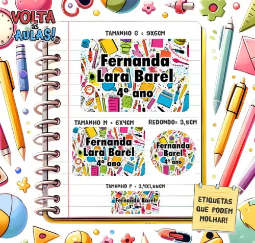 Kit com 79 Etiquetas Escolares Personalizadas Escola Cores