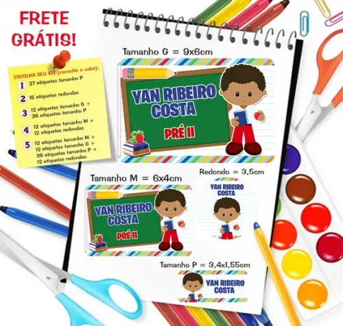 Kit com 79 Etiquetas Escolares Personalizadas Escola