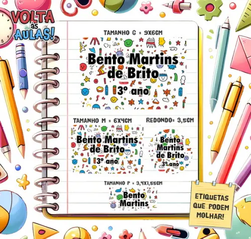 Kit com 79 Etiquetas Escolares Personalizadas Figuras